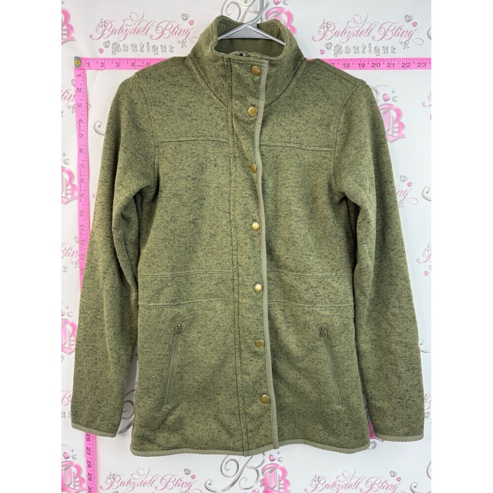 Eddie Bauer long sleeve coat jacket Olive Green Fleece Snap-Front Jacket